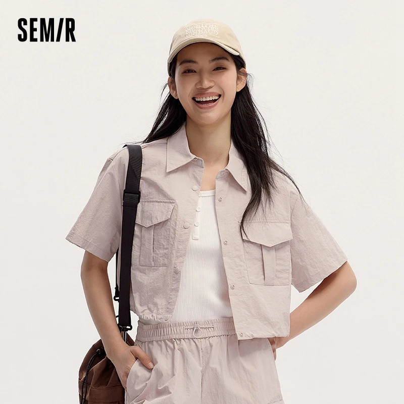 Semir Short-Sleeved Shirt For Women 2024 Summer New Sun Protection Loose Fit Textured Blouse Workwear Style Retro