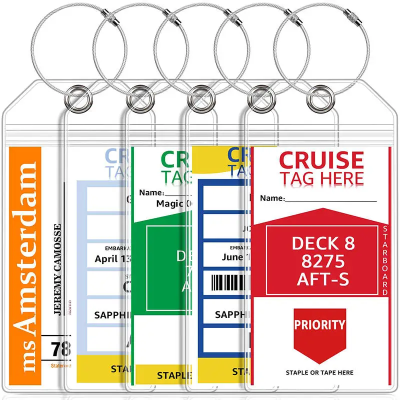 5PCS Cruise Luggage Tags Waterproof Transparent Baggage ID Tags with Metal Loops Travel Accessories for Easy Sorting