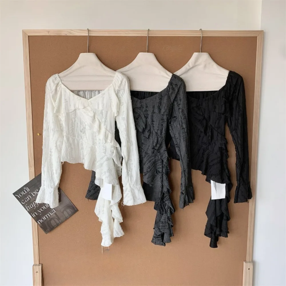 Neploe الكشكشة الجوف خارج غير المتماثلة سليم تي شيرت 2025 جديد الحلو حورية البحر شبكة Ropa Mujer سبايس بنات مثير جديد عصري Y2K البلوزات #2