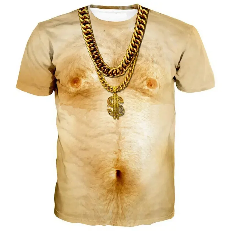 3d Print T Shirt For Men Funny Chest Hair Muscle Ugly Tee Tops Summer Short Sleeve Causal Men\'s Tshirts Streetwear
