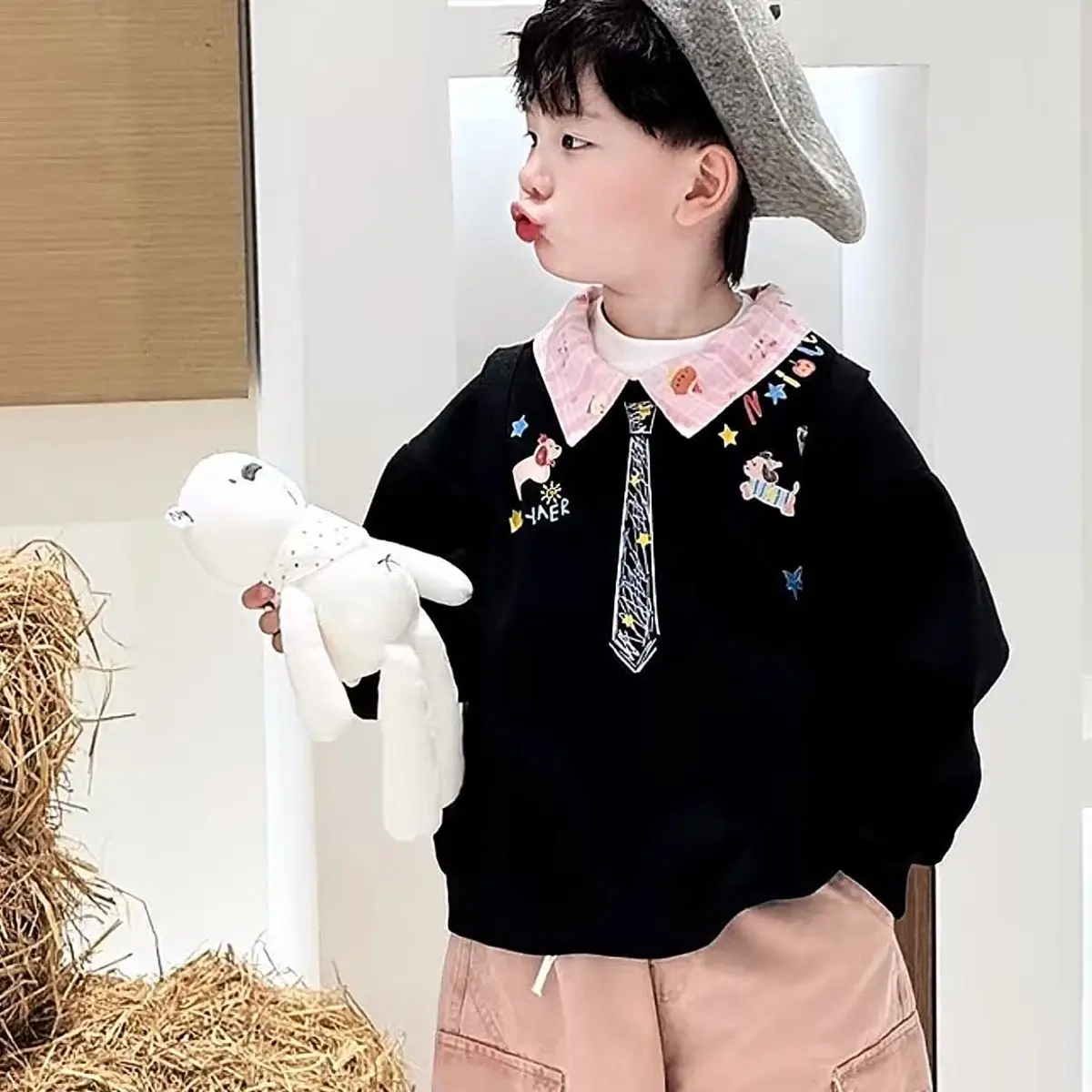 

Осенне-зимний модный детский комплект из двух предметов для маленьких мальчиков, футболки, топ + джинсовые штаны с дырками, детские повседневные красивые костюмы из 3 предметов, комплекты