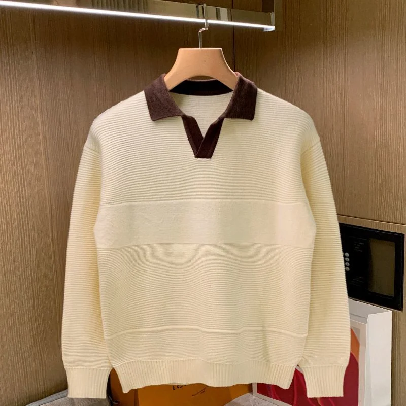 Fashione Collar Shirt Long-sleeved Top Simple Sweater Casual Men