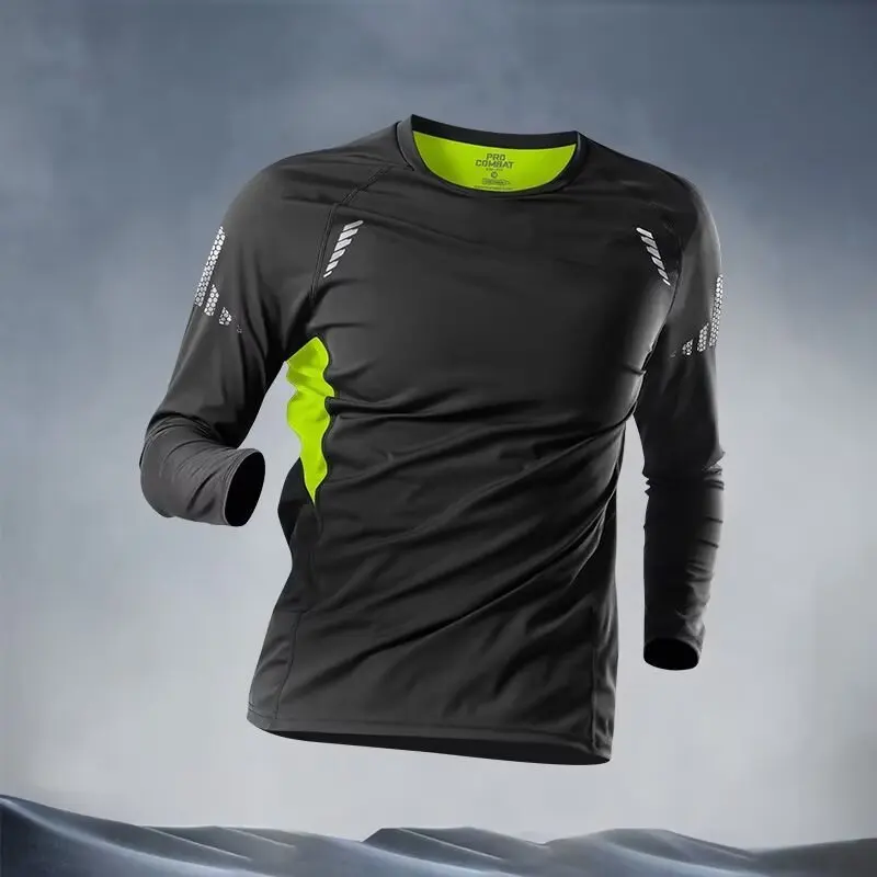 T-shirt de compression à séchage rapide pour hommes, sous-vêtements de sport à manches longues, haut de sport pour la course et l'entraînement physique, chemise de randonnée chaude à col rond
