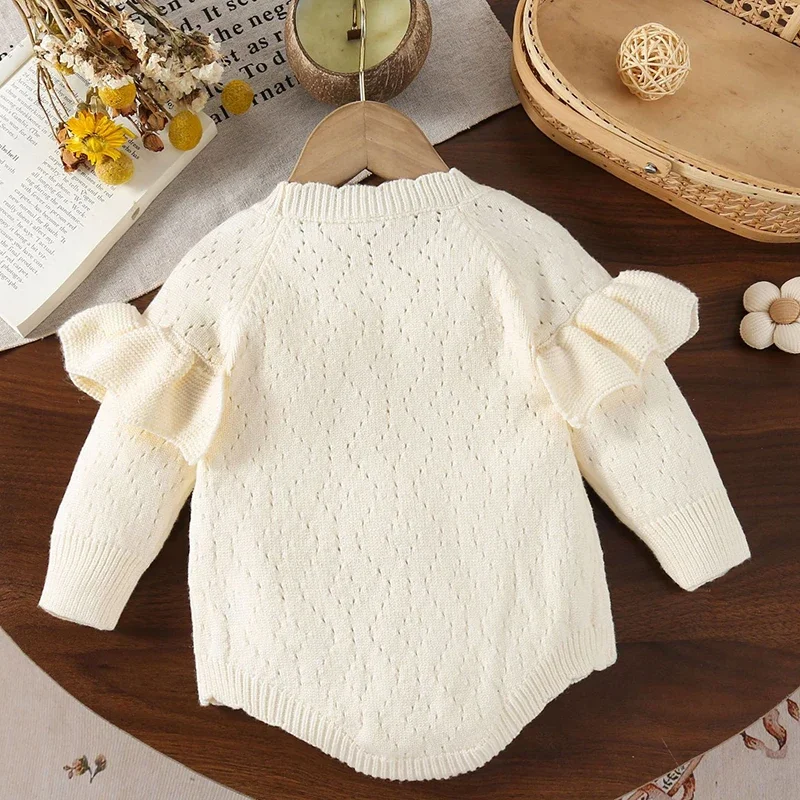 2025 New Autumn Korean Style Climbing Suit Long Sleeved Solid Color Splicing Newborn Baby Girl Bodysuit Children Knitted Clothes