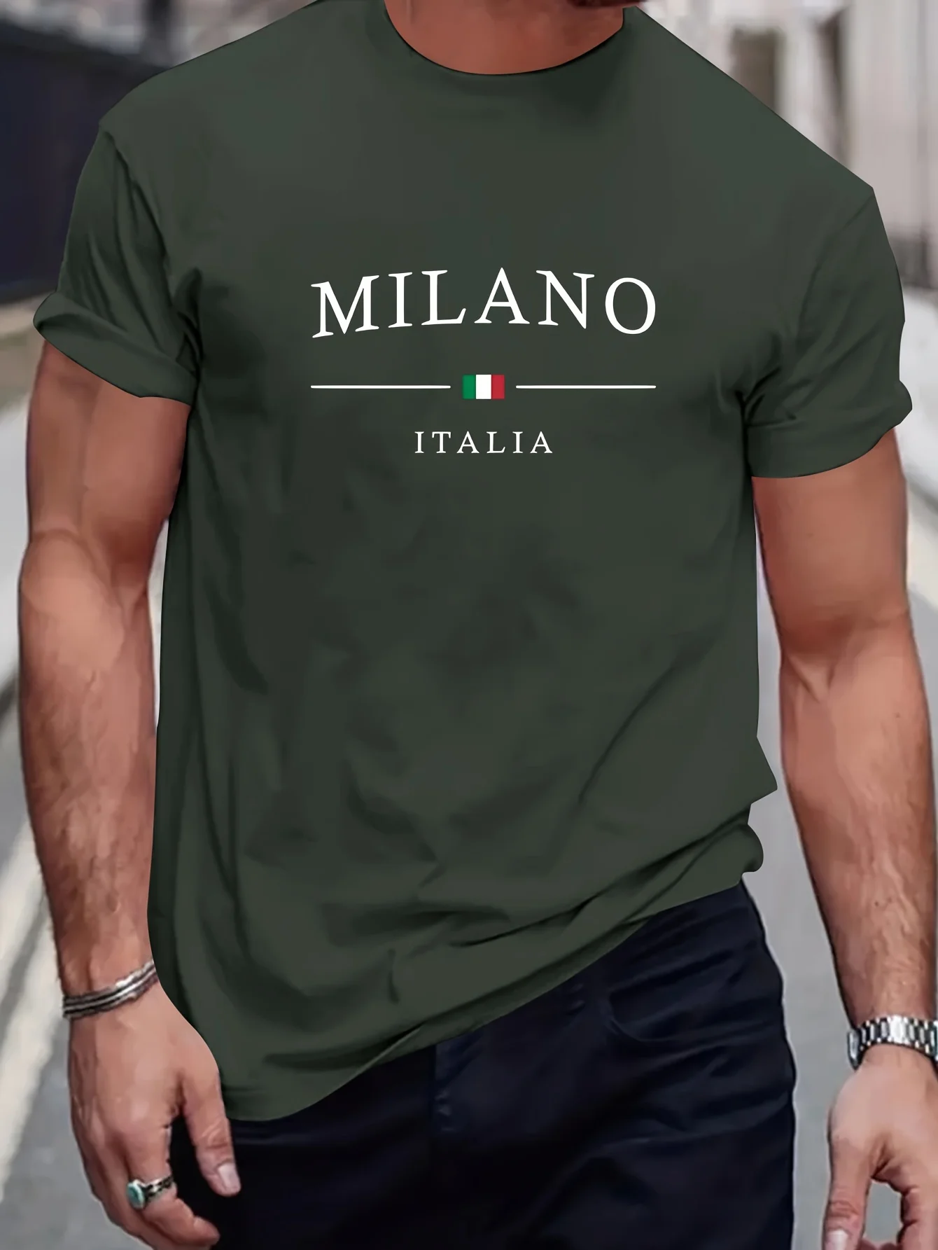 Men's Summer 100% Cotton Fashion MILANO Letter Printed Loose Large Casual Comfortable Round Neck Short Sleeve T-shirt Top image 5