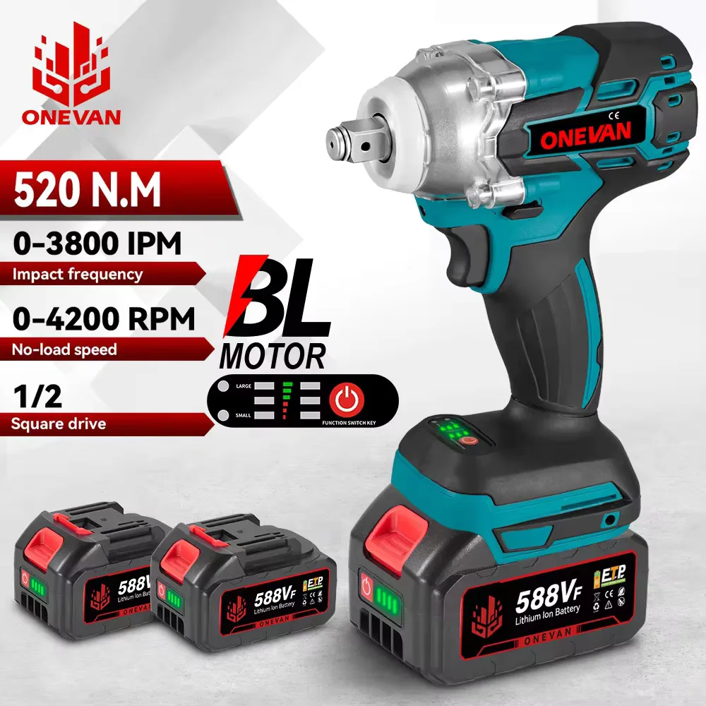 ONEVAN 520N.M عزم الدوران فرش المفتاح الكهربائي الكهربائية تأثير وجع اللاسلكي إصلاح السيارات أداة السلطة ل 21 فولت 18 فولت بطارية دبوس