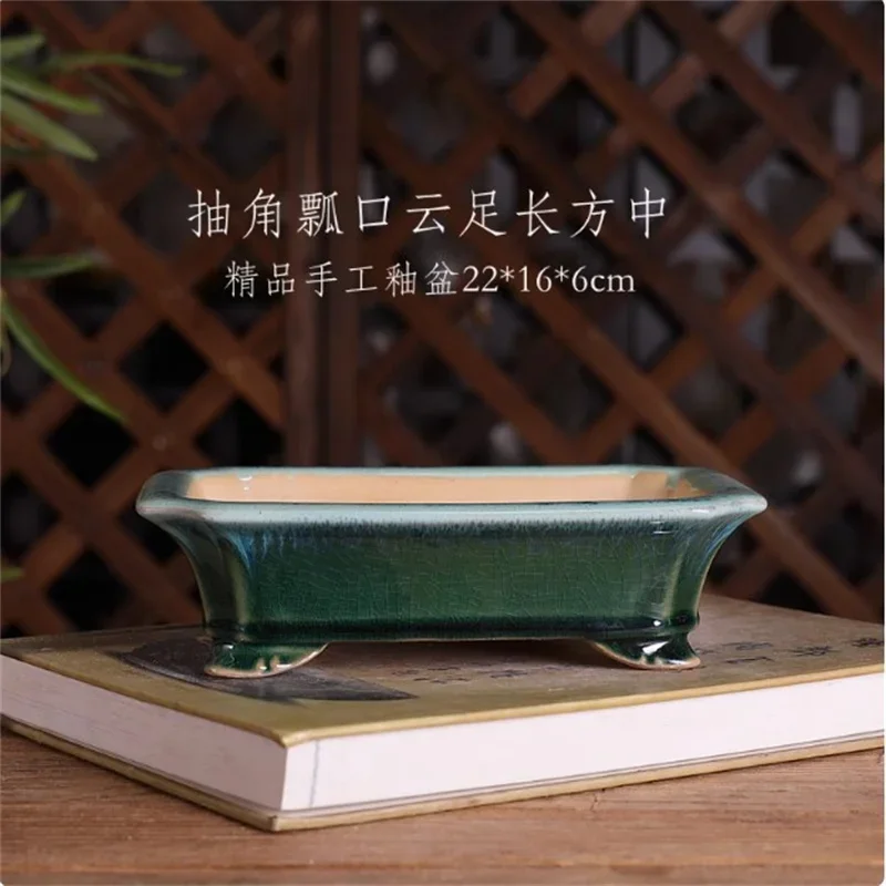 Porcelain Glazed Rectangle Bonsai Pot,Ceramic Vase,Flower Bonsai Planting,Home,Garden,Decoration