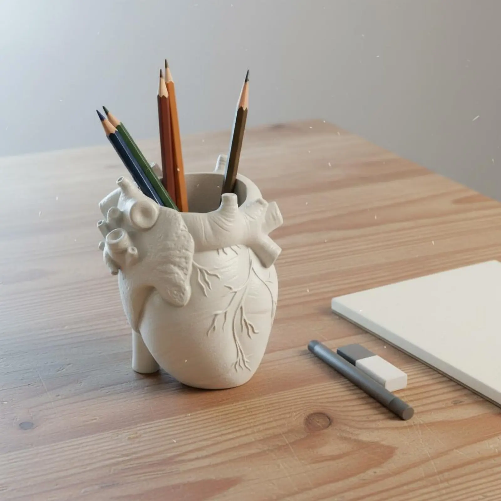 Anatomical Heart Pen Holder Artistic Resin Heart Desk Organizer Organ Shaped Pen Cup Decorative Conversation Piece