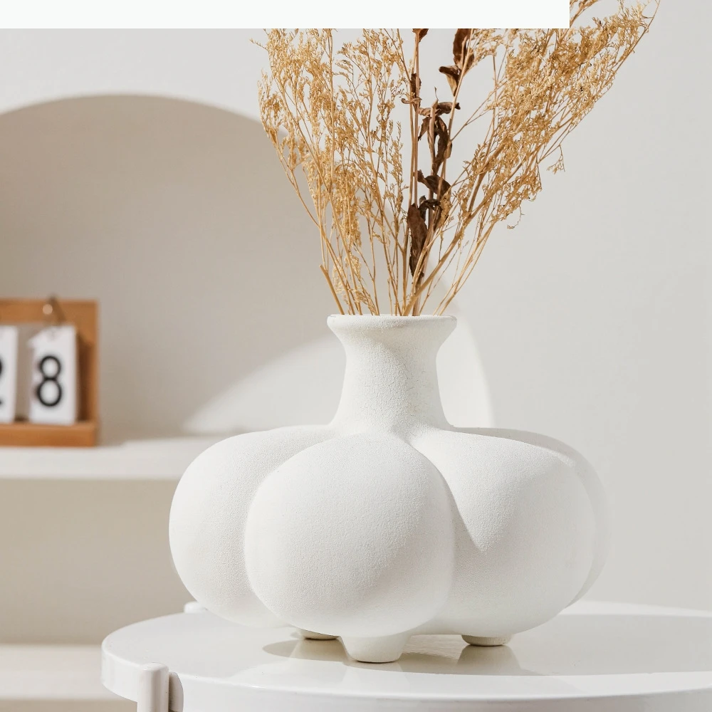 Keramikvase, weißer Knoblauch, Blumenvase, abstrakte geometrische Porzellantopf, Blumenarrangement, Zubehör, Heimdekoration