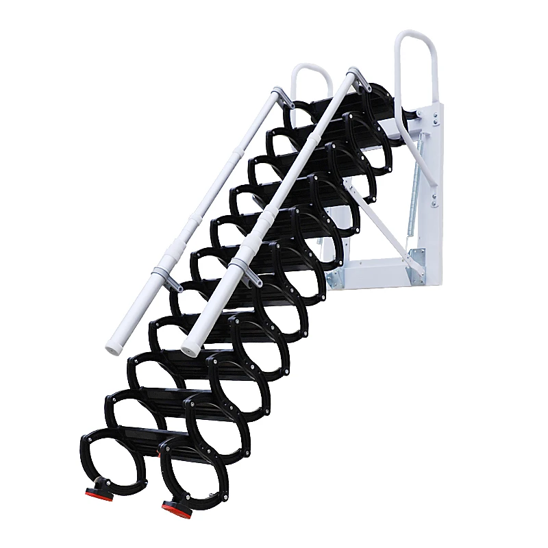 Modern Home Use Interior/Exterior Wall-Mounted Attic Stairs Manual Retractable Folding Ladder Carbon Steel 12.5ft Extended