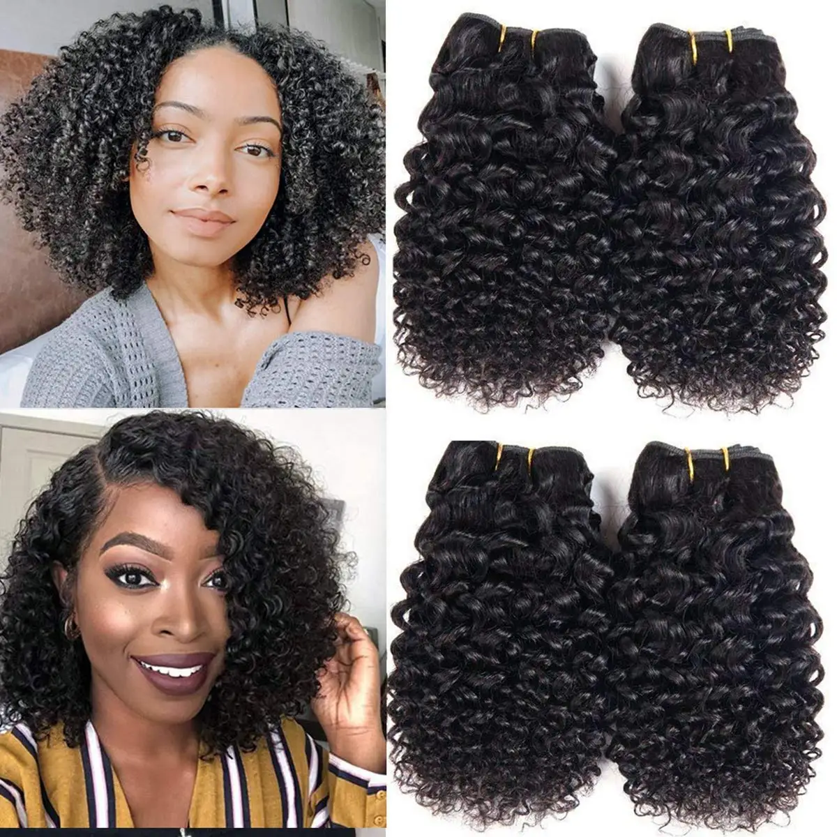 

Human Hair Curly 4 Bundles Short Kinky Curly Bundles Human Hair Bundles Brazilian Virgin 12A Grade Huamn Hair 50 Gram/Bundle