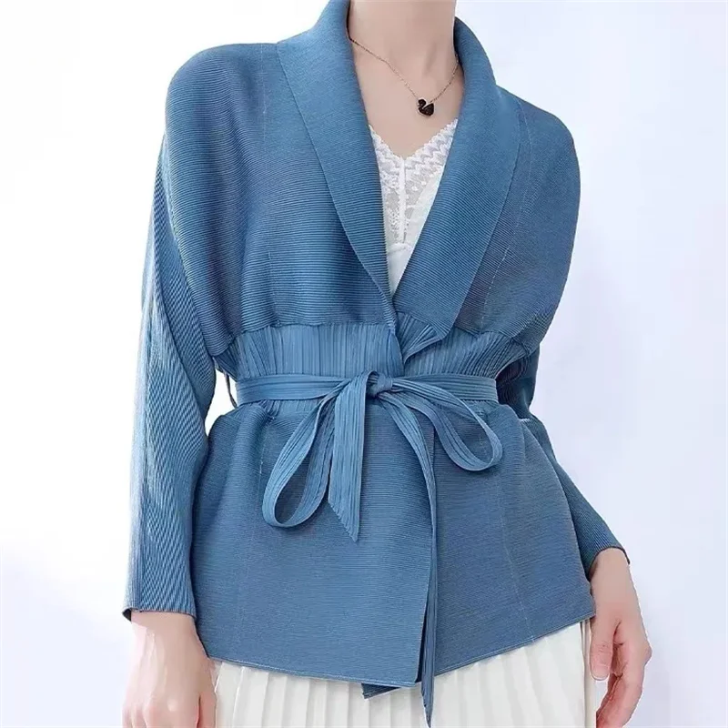 

2023 Short Lapel Coat Women Spring Autumn New Elegant Lace-Up Long Sleeve Cardigan Jacket Fashion Loose Outwear Tops Female