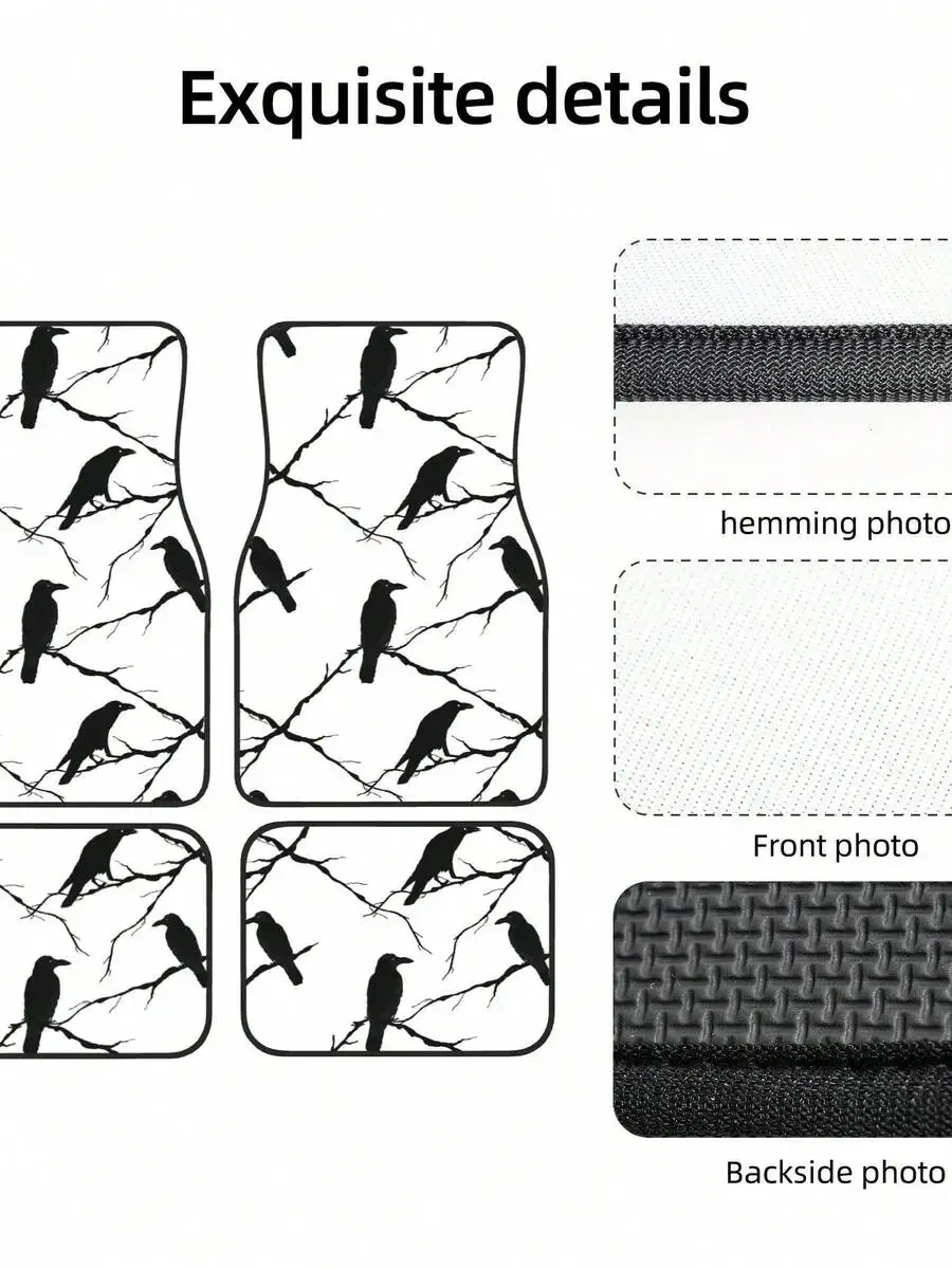 Tree Branch Black Crow Raven Bird 4-Piece Car Floor Mats For Most Vehicles – Rubber Backing,Durable & Stylish Auto Interior