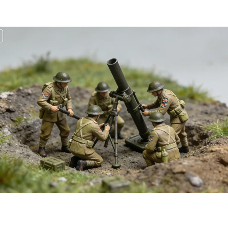 1/72 Scale 4pcs British Mortar Artillery Commander Soldiers Action Figure Model DIY Scene Accessory Collection Display Toys