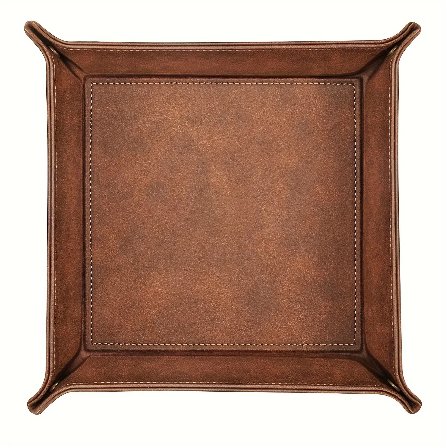 Vintage Style PU Leather Organizer Tray with Zipper Foldable, Multi-Compartment Design for Keys, Remotes, Small Accessories