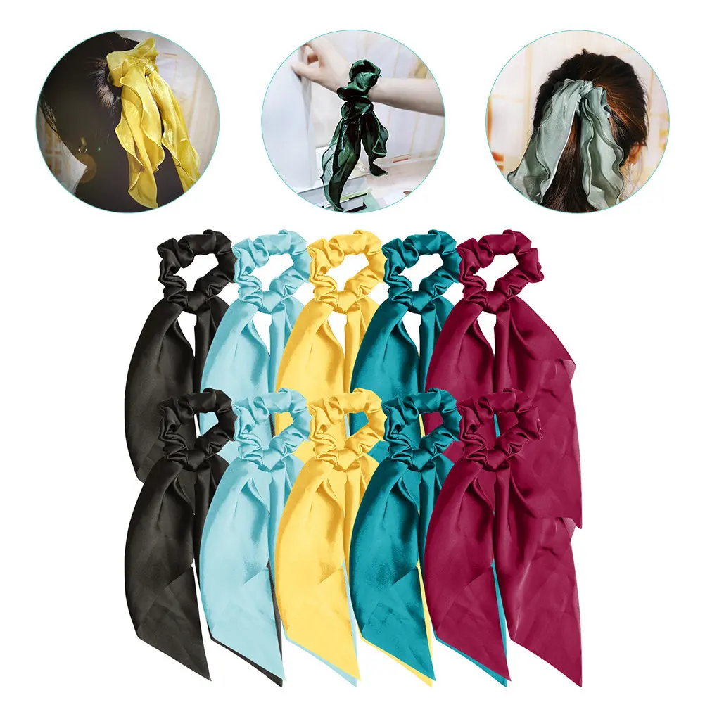 

10Pcs Hair Ties Scrunchies Bow Elastic Ponytail Holders Soft Comfortable for Curly Straight Hair Wristbands Fashion Accessories