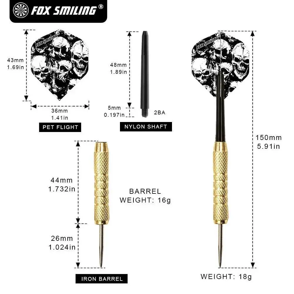 6PCS 18g Needle Steel Dart Pins Steel Tips Dart Fox Smiling 100% Original