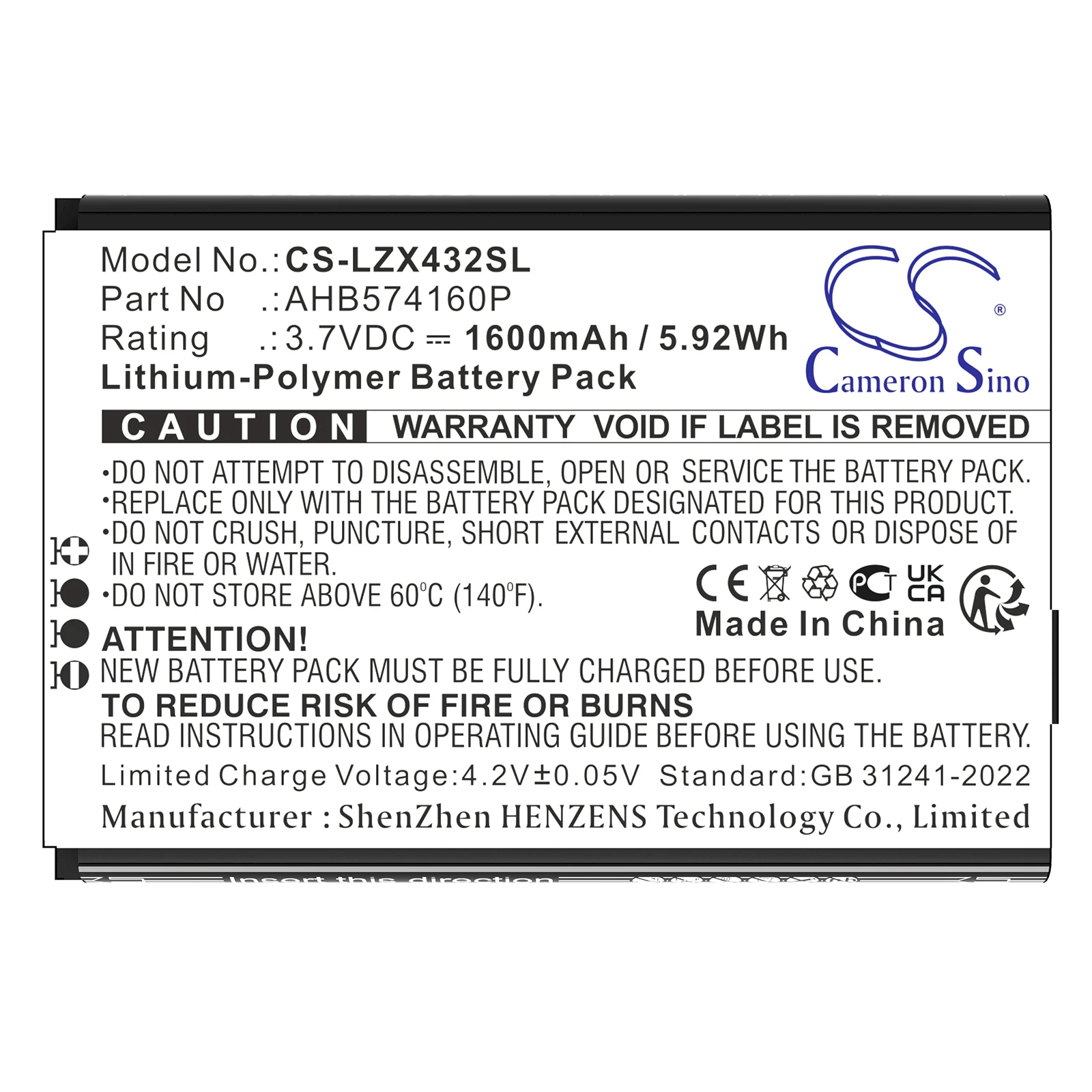 

CS Replacement Battery for Launch X431,X431 Diagun PN:AHB574160P 1600mAh / 5.92Wh