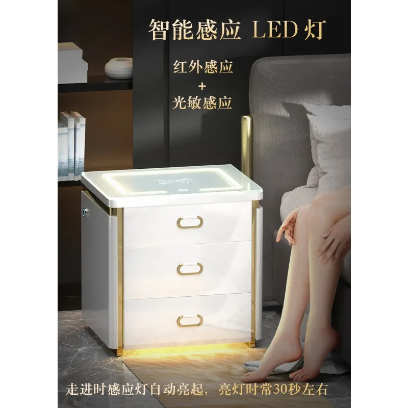 Smart bedside table, safe, integrated rechargeable, multi-function light, fingerprint lock, password safe