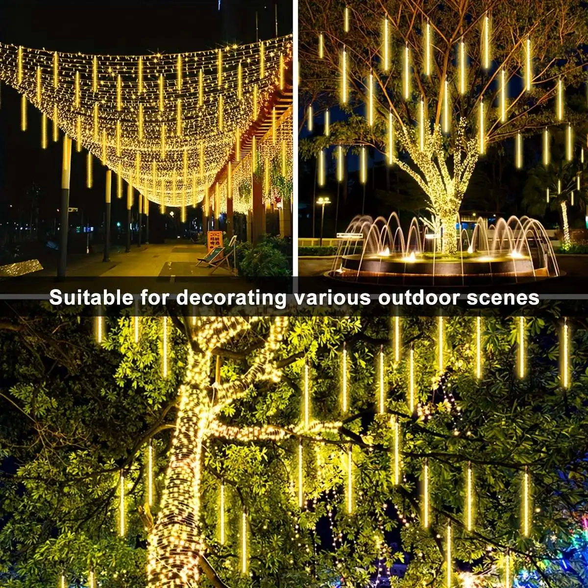 1PC 8Tubes Meteor Shower Icicle Lights Waterproof Snow Falling Rain Icicle Xmas Light For Xmas Holiday Tree Wedding Party Decor