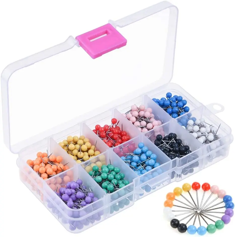 

1000 Pcs 1/8 inch Map Push Pins, Plastic Heads Steel Points, Assorted Colors, for Cork Boards & Maps