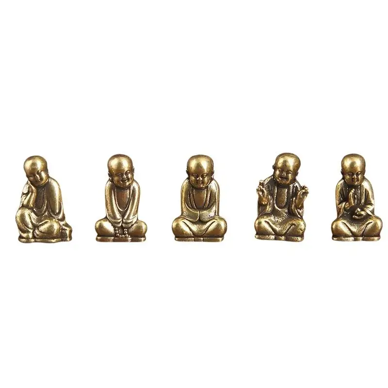 [F] 1PCS Pure Brass Zen Monk Statues 5 Zen Poses Tea Pet Vintage Figurines For Desk, Tea Table & Mindful Space Collectible Gift