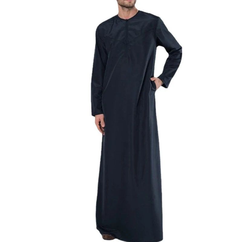 2024 New Muslim Loose Zipper Robe Middle East Arab Dubai Black Long Sleeve Islamic Clothing Vintage Casual Loose Robe