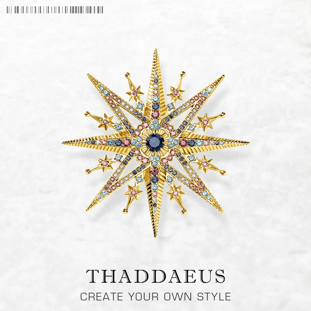 

Gold Plated Brooch Colorful Royal Star Brand New Fine Jewelry Bohemia Gift For Women in Solid 925 Sterling Silver