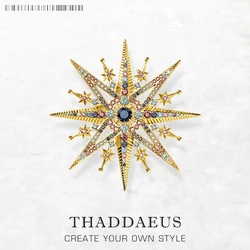 Gold Plated Brooch Colorful Royal Star Brand New Fine Jewelry Bohemia Gift For Women in Solid 925 Sterling Silver