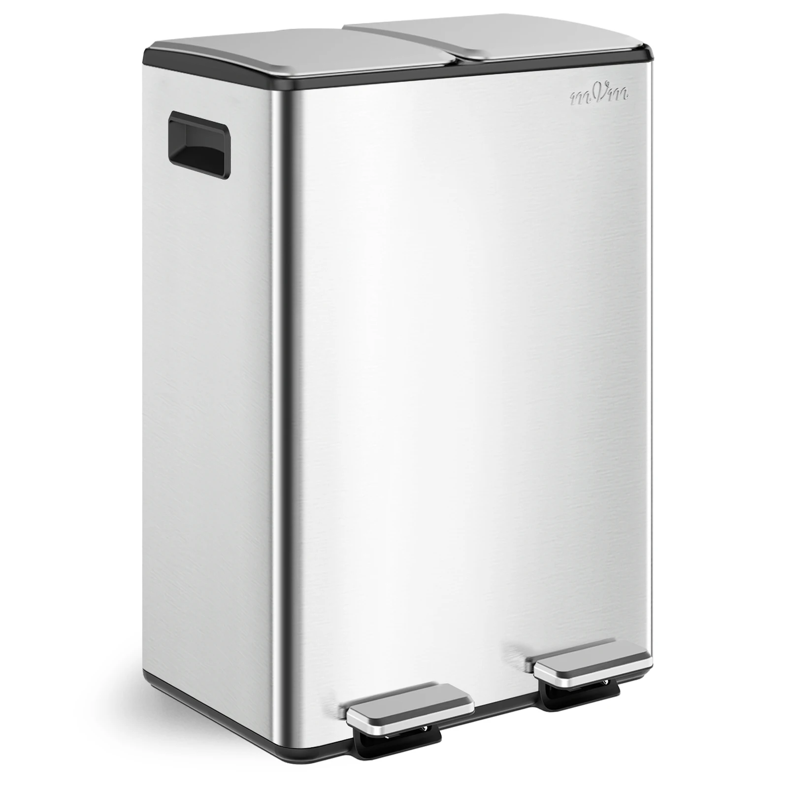 mVm Trash Can Stainless 60L/40L/45L Kitchen Step Trash Bin for Recycling Waste Sorting Soft Close Lid Double Lid