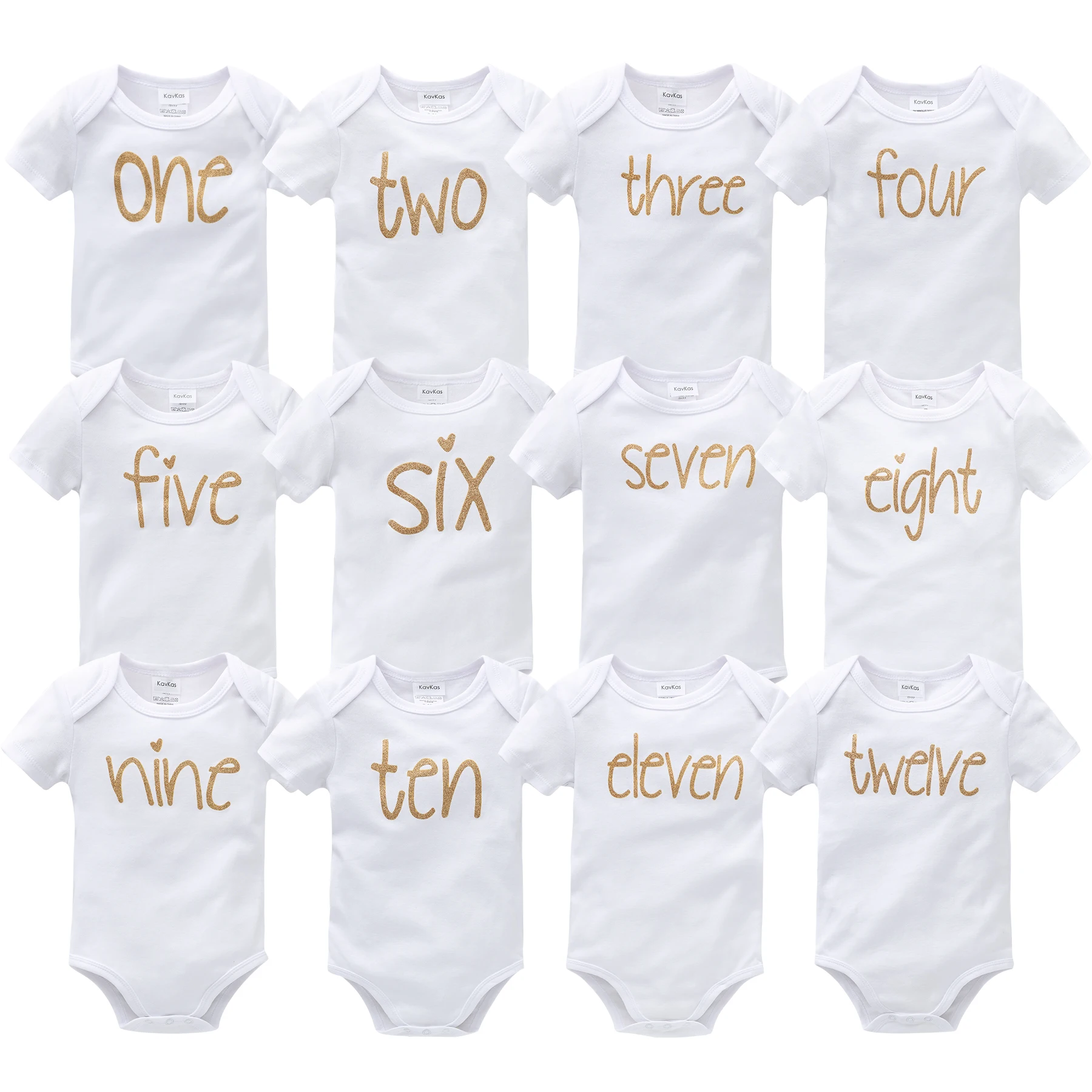 12 Pcs Baby Clothing Boys Romper 100% Cotton Girls Bodysuit Short Sleeve Newborn Gift Set Infant Clothing Gold Giltter Print