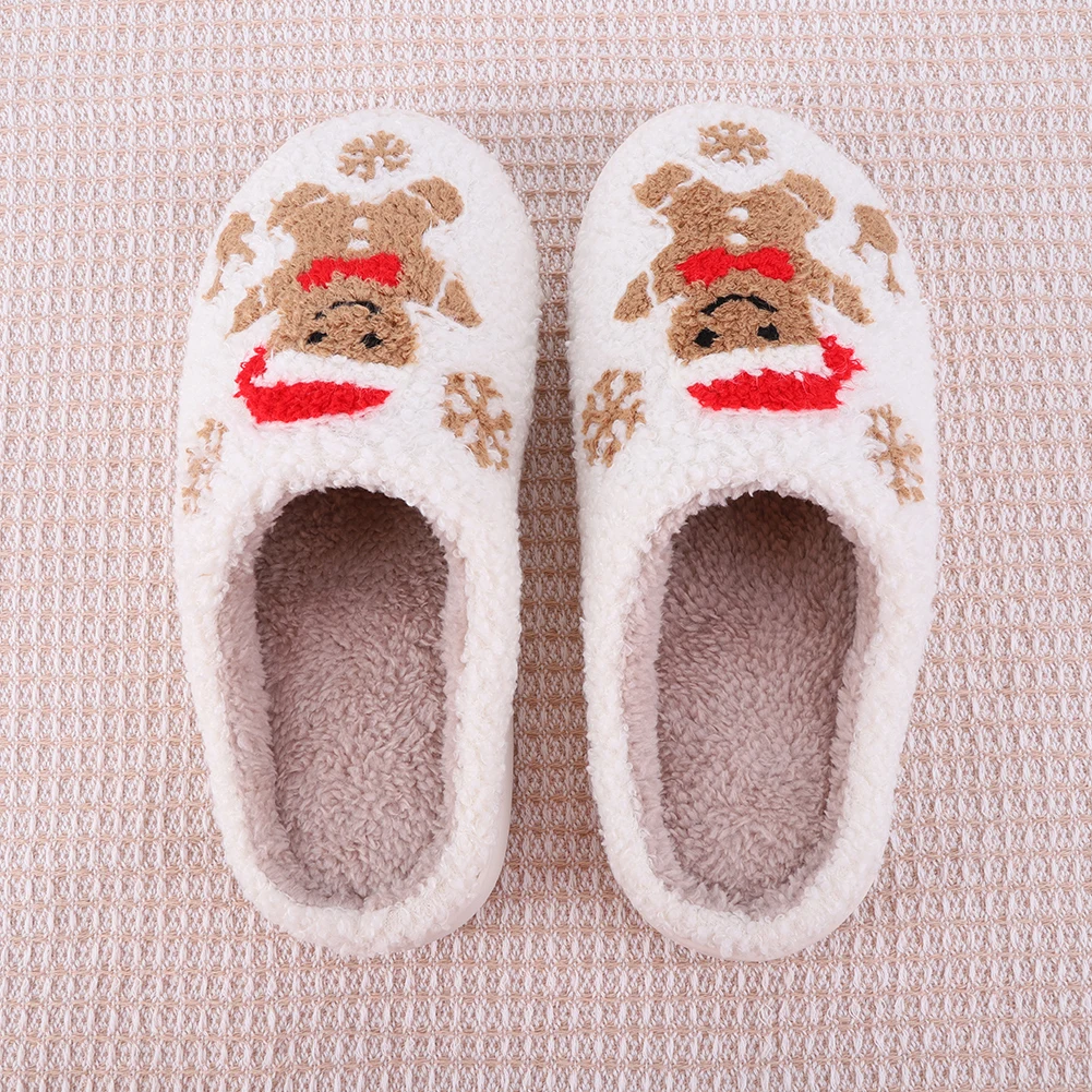 النساء عيد الميلاد الزنجبيل رجل لطيف الشتاء نعال تدفئة رائعة مريح أحذية منزلية غرفة نوم لينة وحيد أحذية المنزل للهدايا