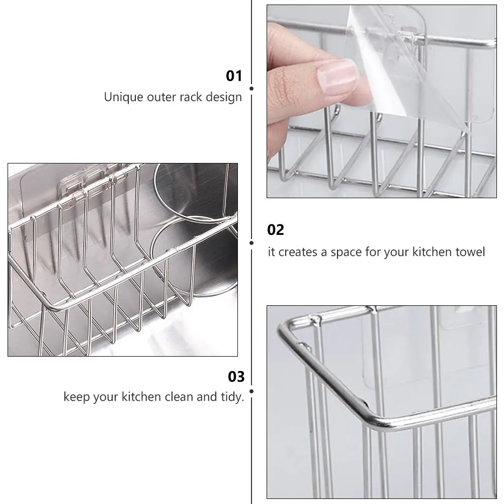 1Pcs Hanging Kitchen Organizer Stainless Steel Sink Storage Basket for Sponge Soap Towel Cleaning Tools Rust Proof Easy Clean