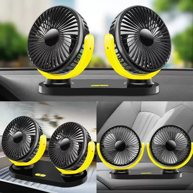 

12/24V Portable 2-Head Car Cooling Fan - 3-Speed Adjustable, 360° Rotating, Powerful Airflow for Cars Vehicles RVs Trucks