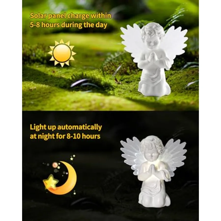 Solar Praying Cherub Light with Fibre Optic Wings - 7.1'' Sympathy Remembrance Memorial Gift for Grave Ornaments Garden Decor