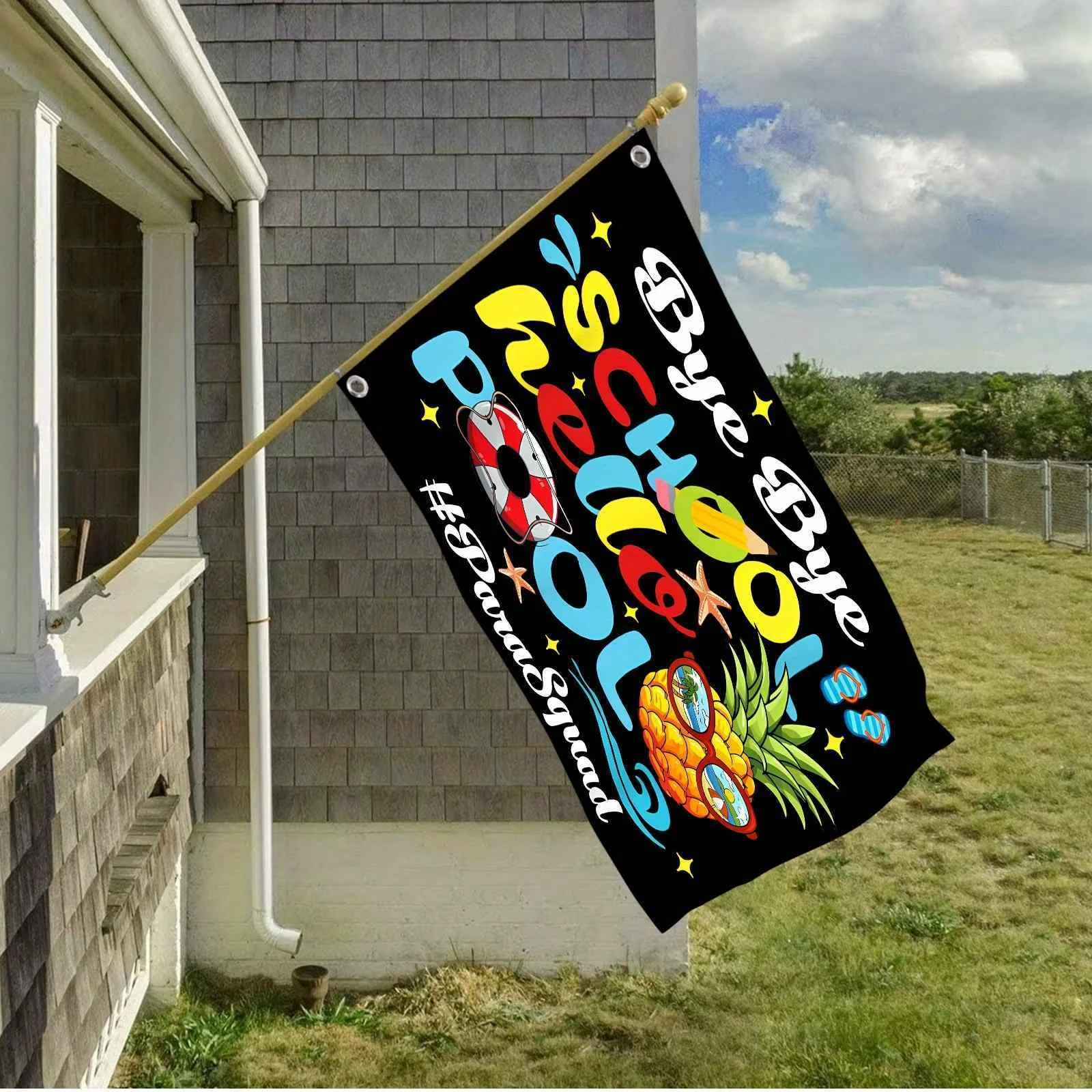 Summer Pool Party Decorative Polyester Flag Bye School Hello Pool Para Squad Outdoor Garden Decor