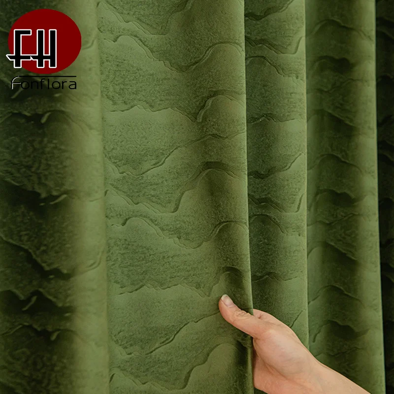 Modern Luxury Artistic Blackout Curtains for Living Room Smooth Velvet Fabric Bedroom Embossed Texture Drapes Custom Size Panel