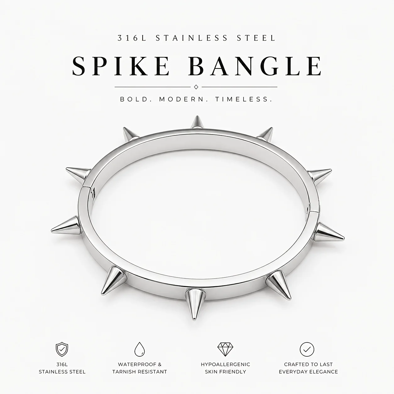 1 Piece Rivet Punk Stainless Steel Bracelet – Minimalist Clasp, Vintage Style – Suitable for Daily Wear (Unisex)