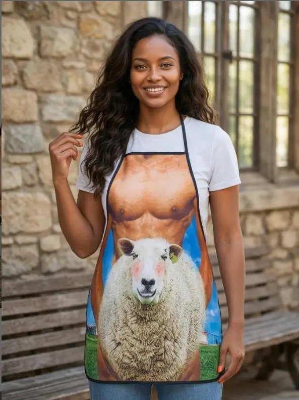 Funny Unisex Comics Cute Cartoon Apron, Kitchen Cooking BBQ Adult Apron (sheep)