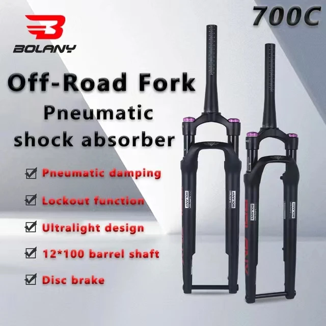 

Bolani-Off-Road Bicycle Air Fork, Shock Absorption, Magnesium Alloy, 12x100mm Cylinder Axle, Disc Brake, 60mm Stroke, 700C