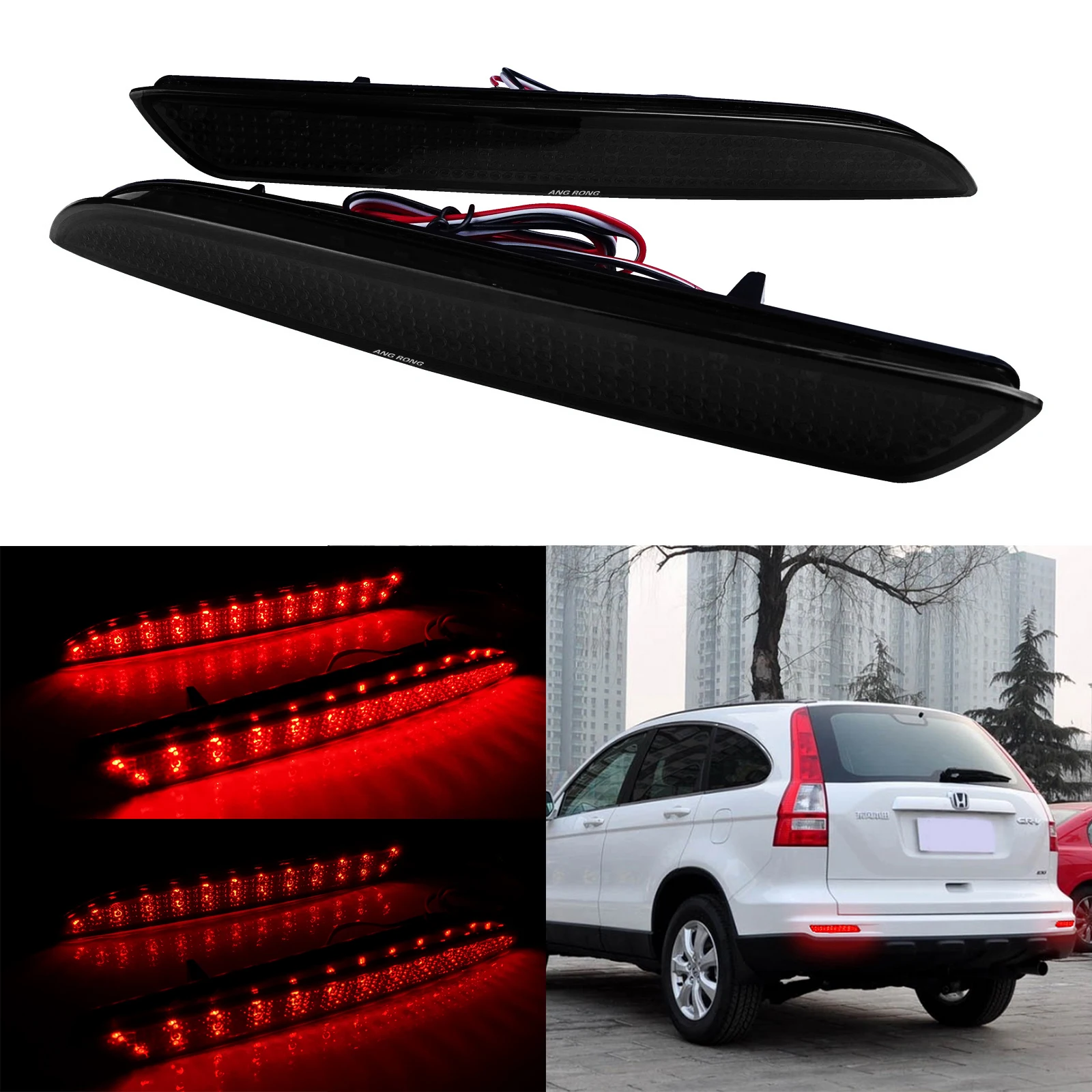 

2pcs Rear Red LED Bumper Reflector Brake Stop Light Black Lens For Honda CR-Z Insight 2010-2014 CR-V 2012-2014 FIT 2018-up