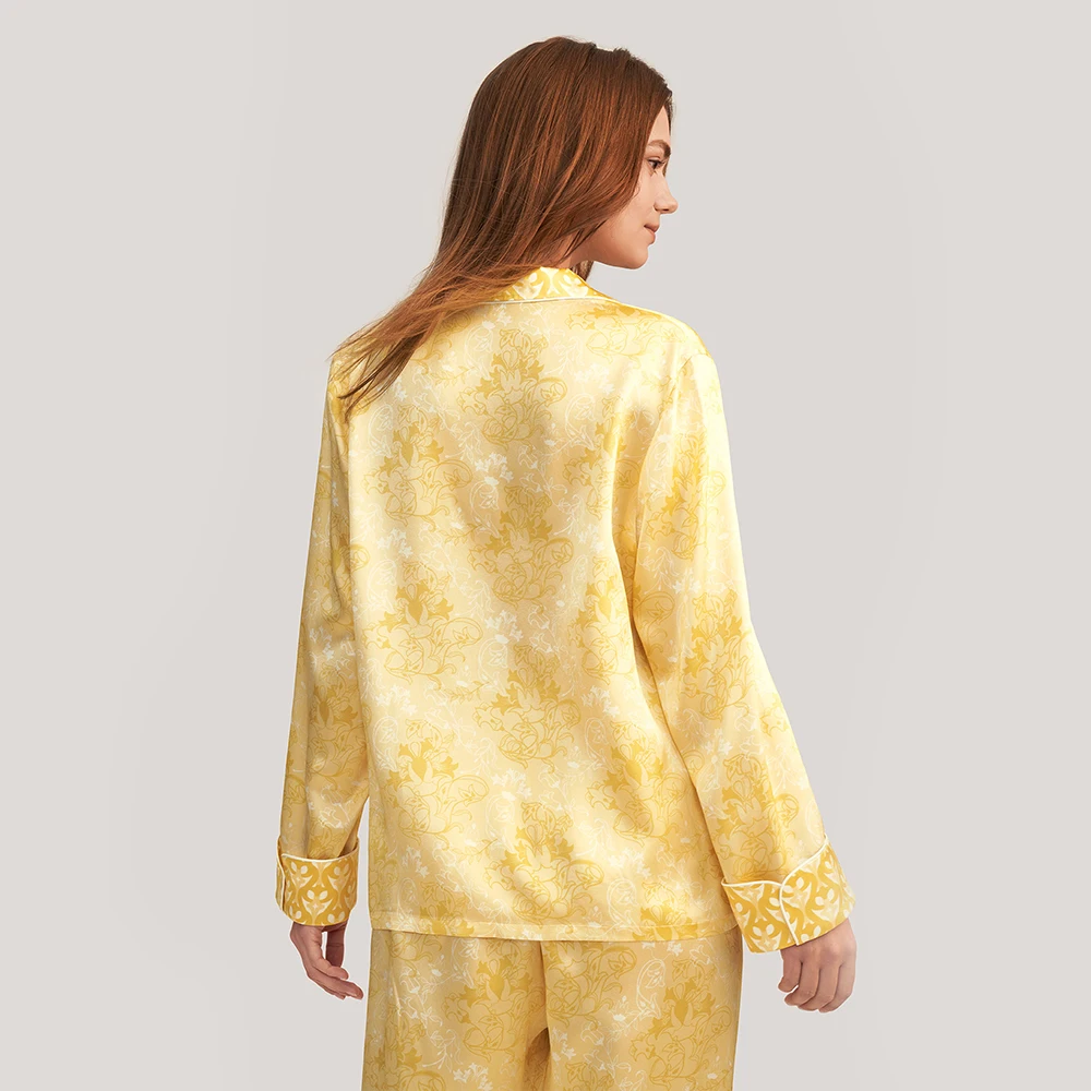 LILYSILK 19 Momme Golden Lily Silk Satin Pajama Set 2022 New Femme Casual 2 Pieces Sleepwear Suits Ladies Overalls Free Shipping