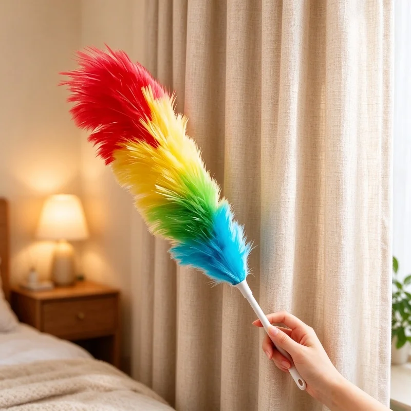 Rainbow Feather Duster  Anti Static Soft Colorful Feather Dust Brush Home Car Cleaning Tool Easy Storage
