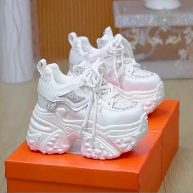 Women's Thick Sole Shoes Casual Sports White Autumn Winter Fashion Sponge Cake Midsole Comfortable Walking Sneakers