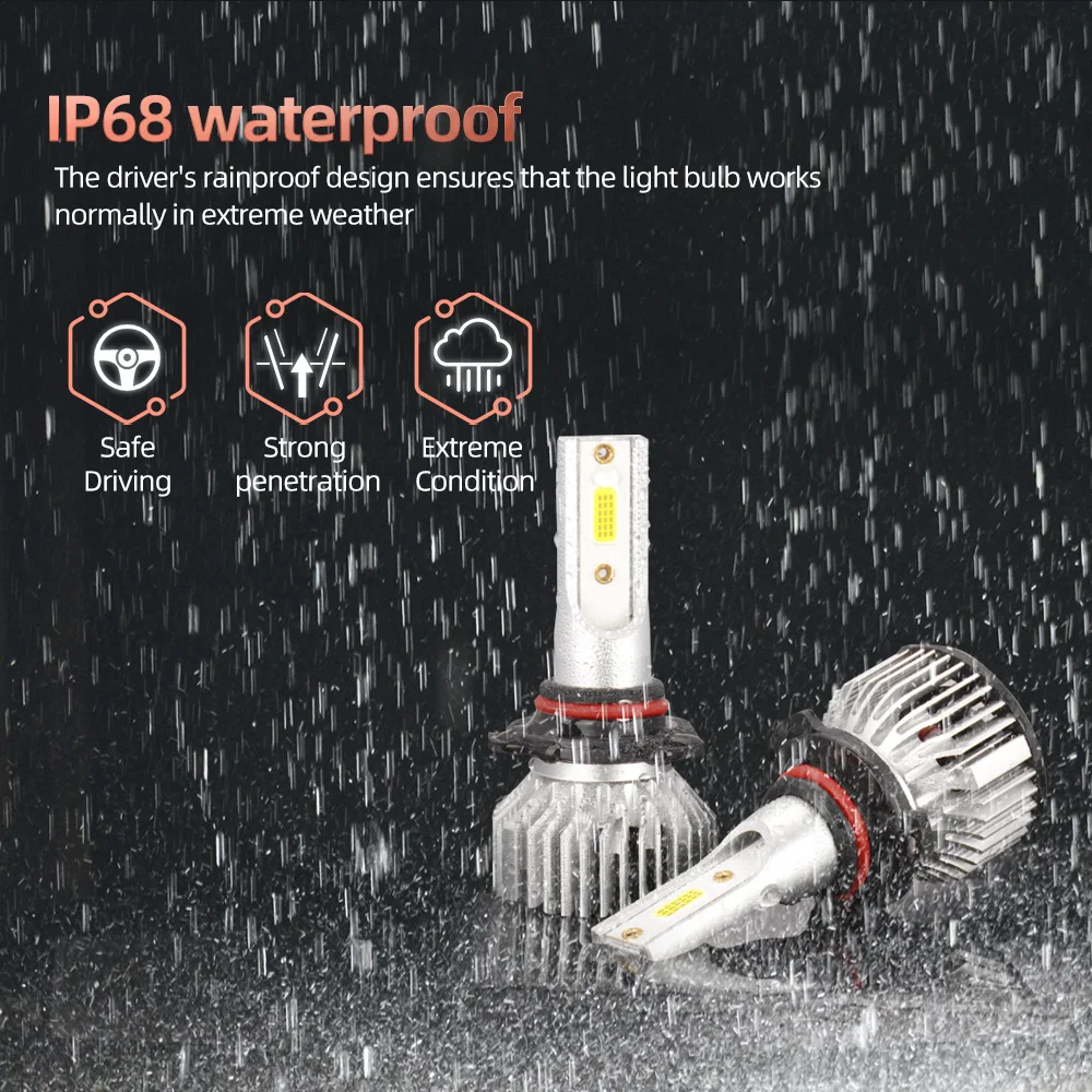 車のヘッドライト電球,LEDターボファン,300w,h7,h4,6000k,h1,h11,h13,9012, 9004, 9005, 9006, 9007, 12v 30000ルーメン、2個