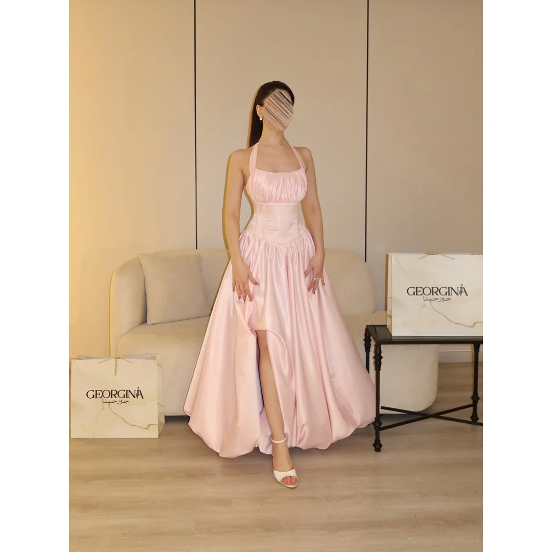 

Avery Custom A Line Pink Side Slit Off the Shoulder Women's Ball Gown Dresses Elegant Chic Woman Evening Dress for Event Party