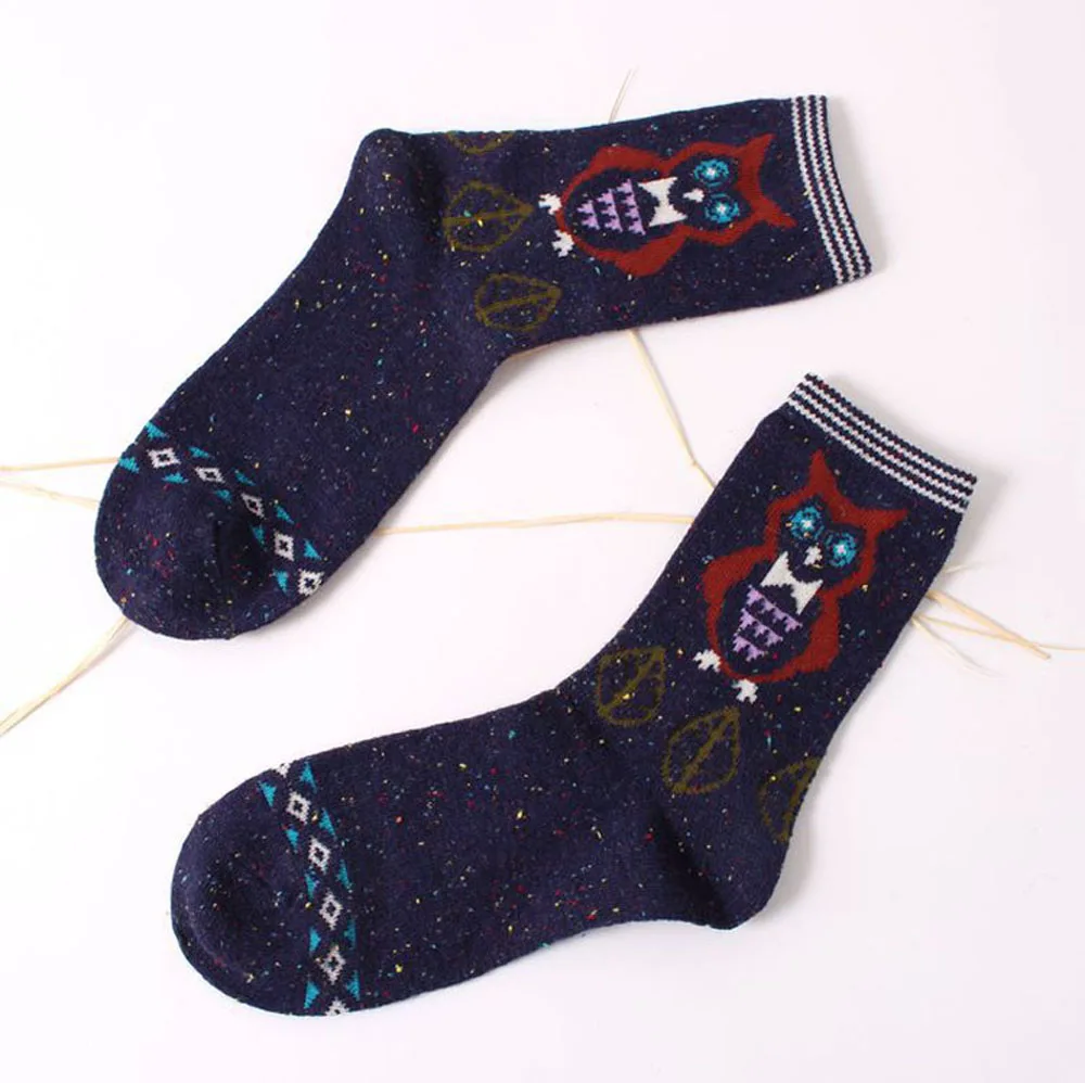 3 Paar/Set Vintage Dicke Kaninchenwollsocken für Damen Retro Winter Harajuku Tiermotive Eule Hirsch Katze Elefant Niedlich Süß – Detail 21