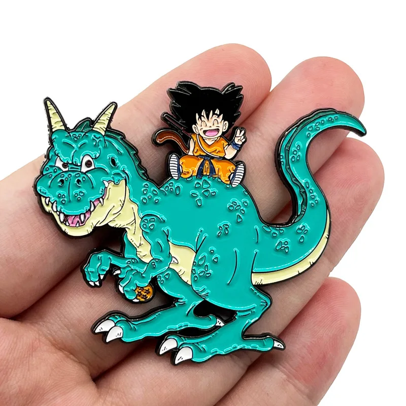 Son Goku Dinosaur Pins Pendant Anime Dragon Ball Badge Manga Brooches for Bag Backpack Clothing Lapel ACG Cosplay Toy Gift Decor