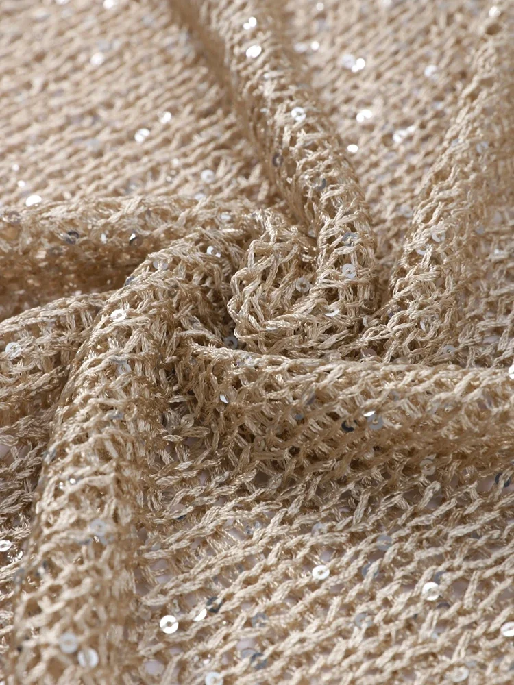 Pulls en tricot évidés à paillettes pour femmes, col rond, manches longues, pulls pour femmes, chemises de soirée Kendny Chic, dame, printemps, nouveau, 2025