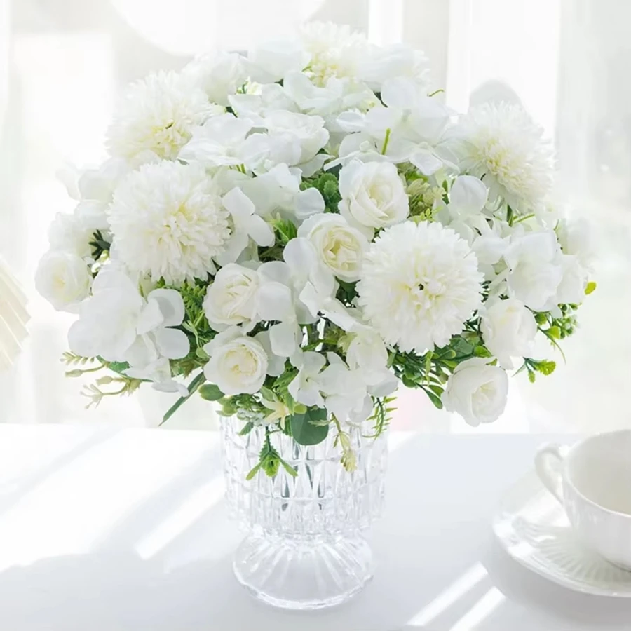 Artificial Flowers Silk Rose Chrysanthemum Bridal Bouquet Wedding Outdoor Garden Home Room Table Decoratio Wreath DIY Gift Props - view 3